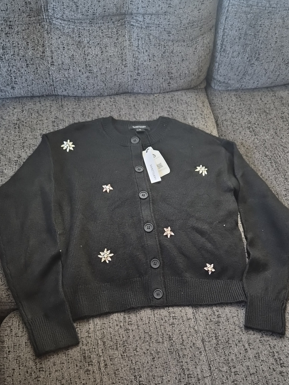 Sanctuary Black Embellished Button-Front Cardigan